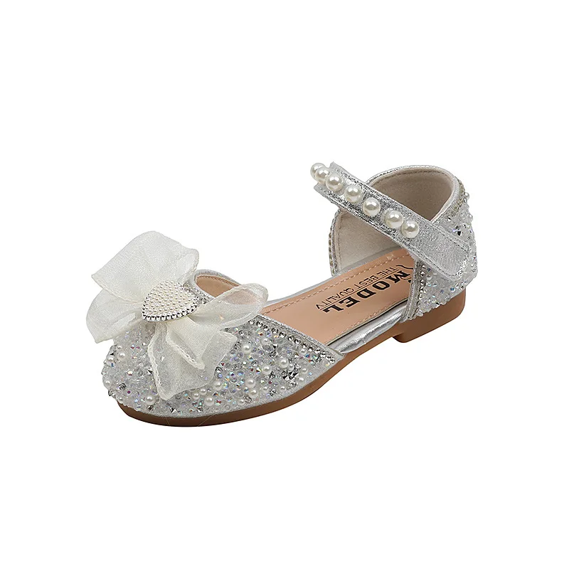 New Children Sandals Rhinestone Bow Wedding Princess Girls Sandal Party Dance Baby Student Flats Kids Performance Shoes H251