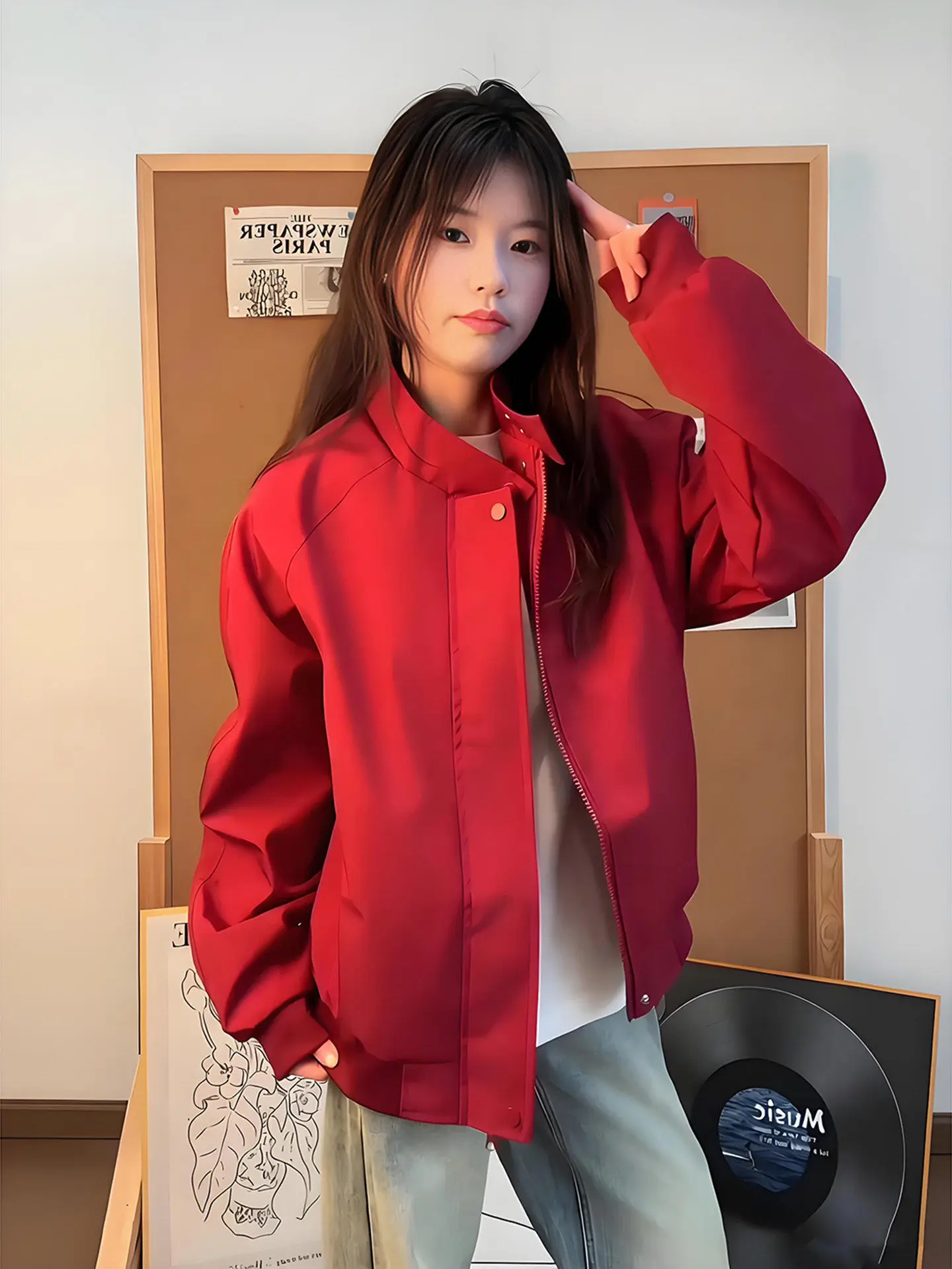 

Retro American Deconstructed Stand Collar Harington Jaet Men's Spring CleanFit Haome High-End Feel oulder Outerwear