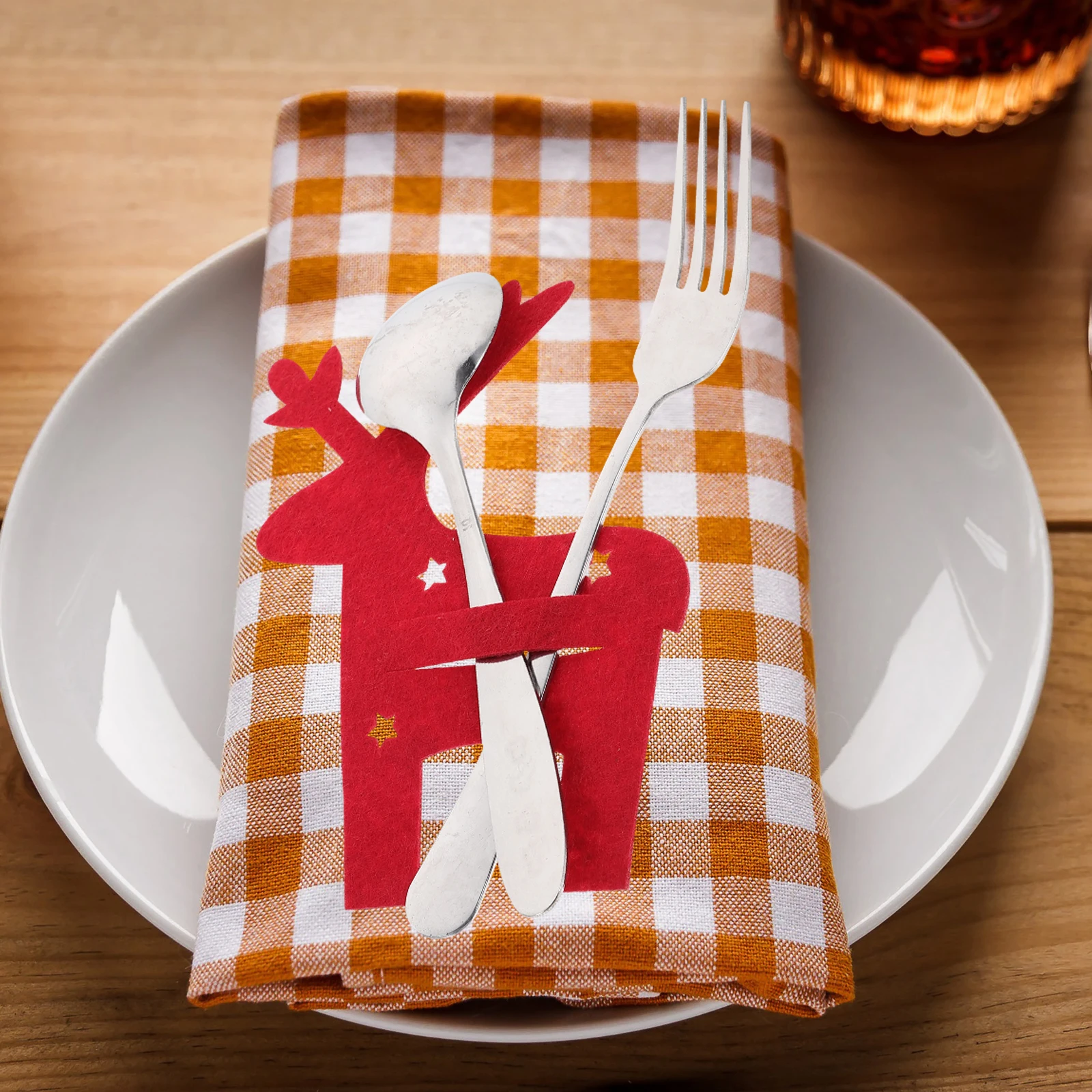 

4 Pcs Elk Cutlery Bag for Eve Decoration Small Tableware Utensil Holder Pouch Christmas Tree