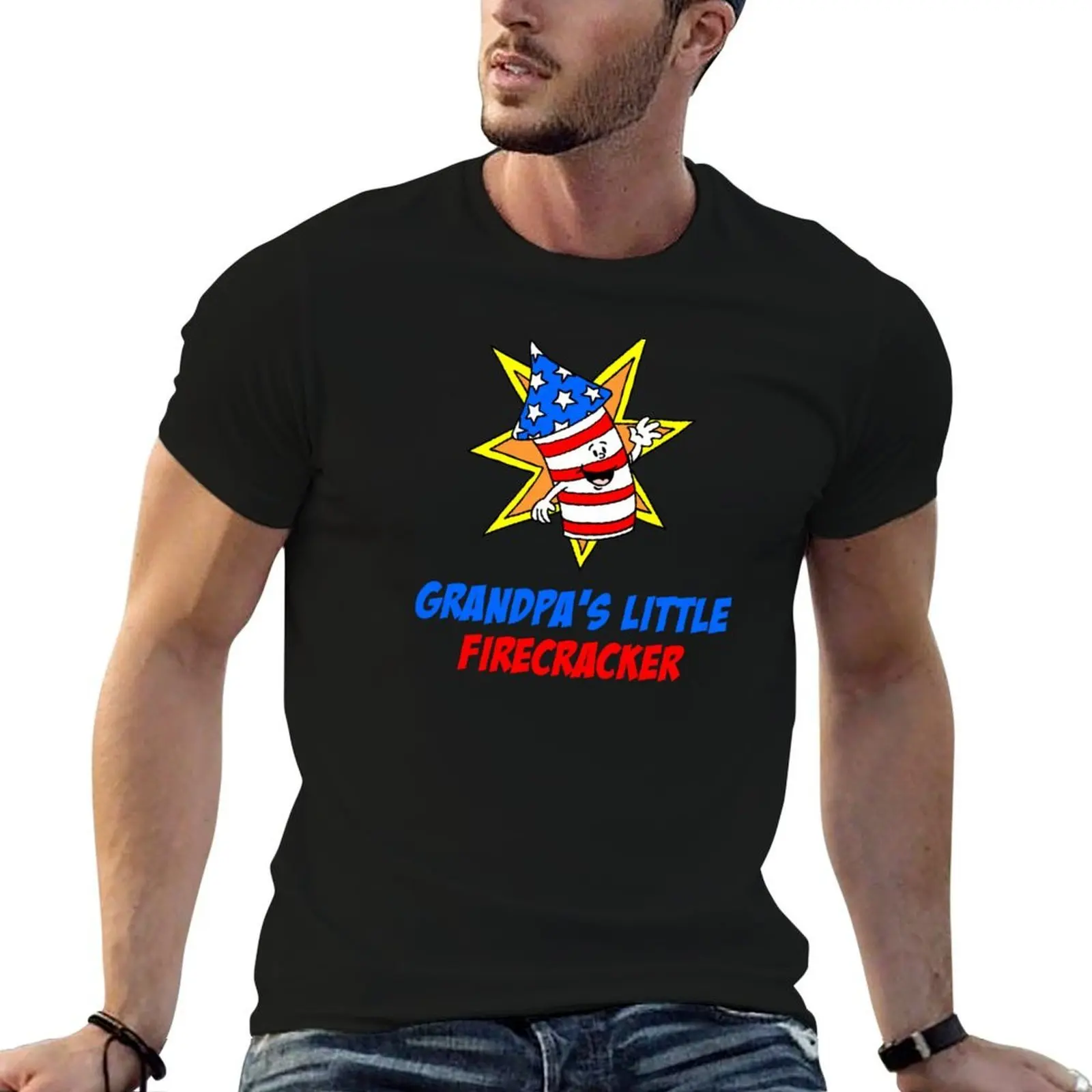 

Grandpa's Little Firecracker July 4th Cartoon T-Shirt man t shirt designer cotton t shirts man 100% t shirts designer T-Shirt
