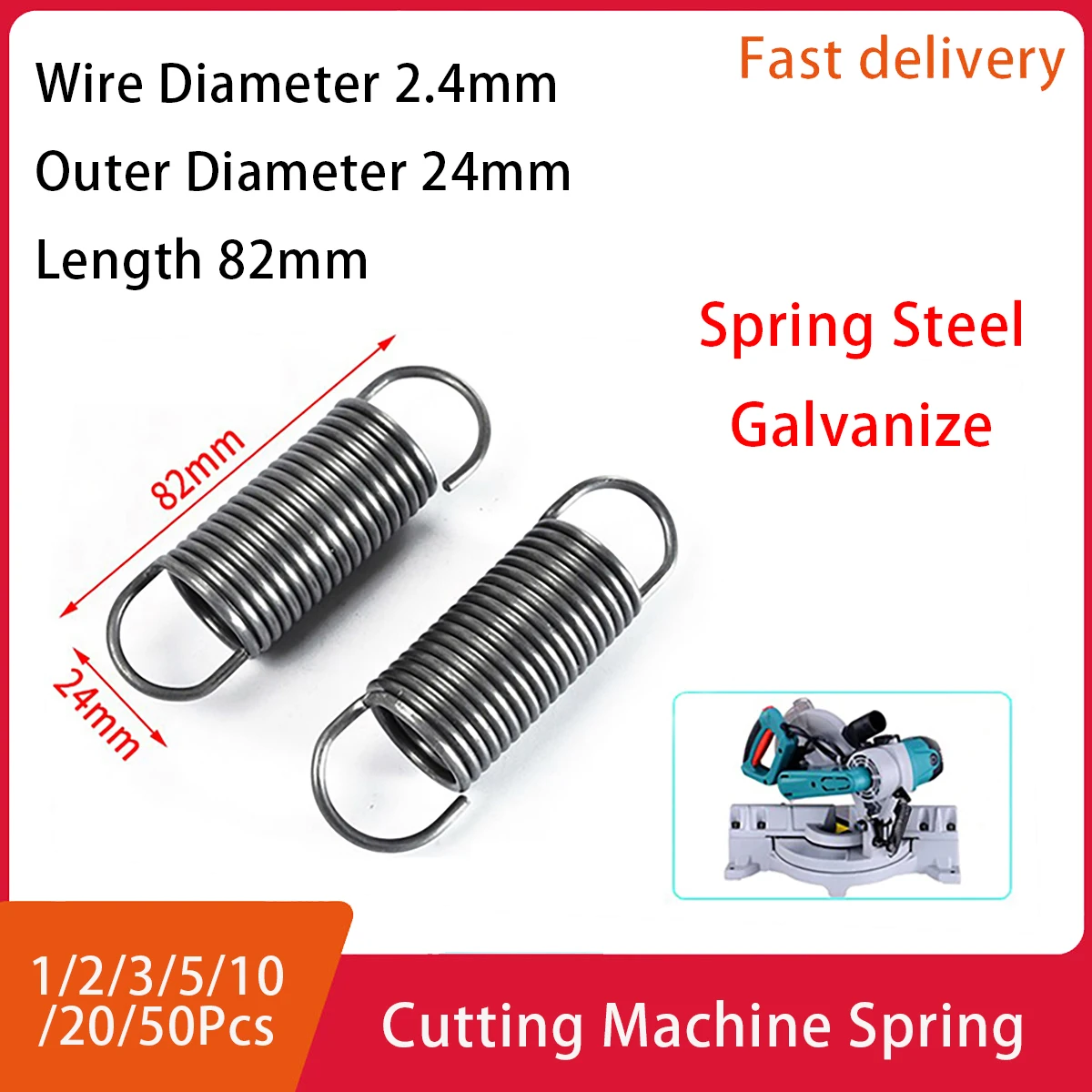 

Cutting Machine Spring Fittings 255 Aluminum Sawing Machine Tension Spring Hook Wire Diameter 2.4mm Outer Dia 24mm Length82mm