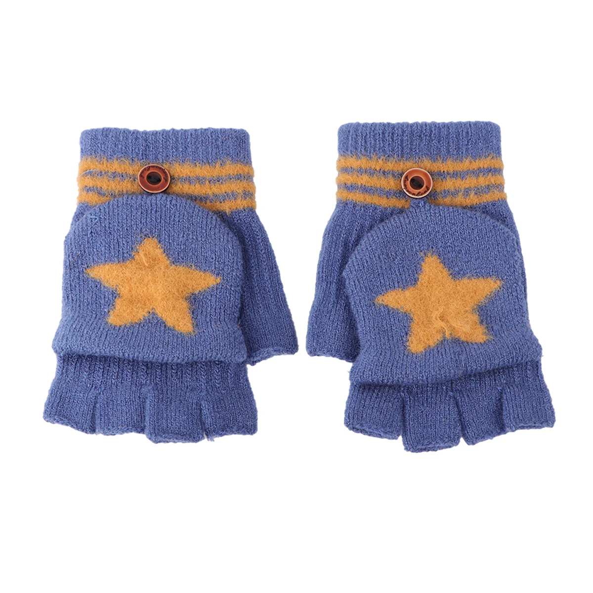 ถุงมือแบบพลิกได้สำหรับเด็กวัยหัดเดิน 1 คู่ ถุงมือฤดูหนาวน้ำหนักเบาพร้อมลวดลายการ์ตูนสำหรับใช้กลางแจ้ง 2-8Y สีฟ้า