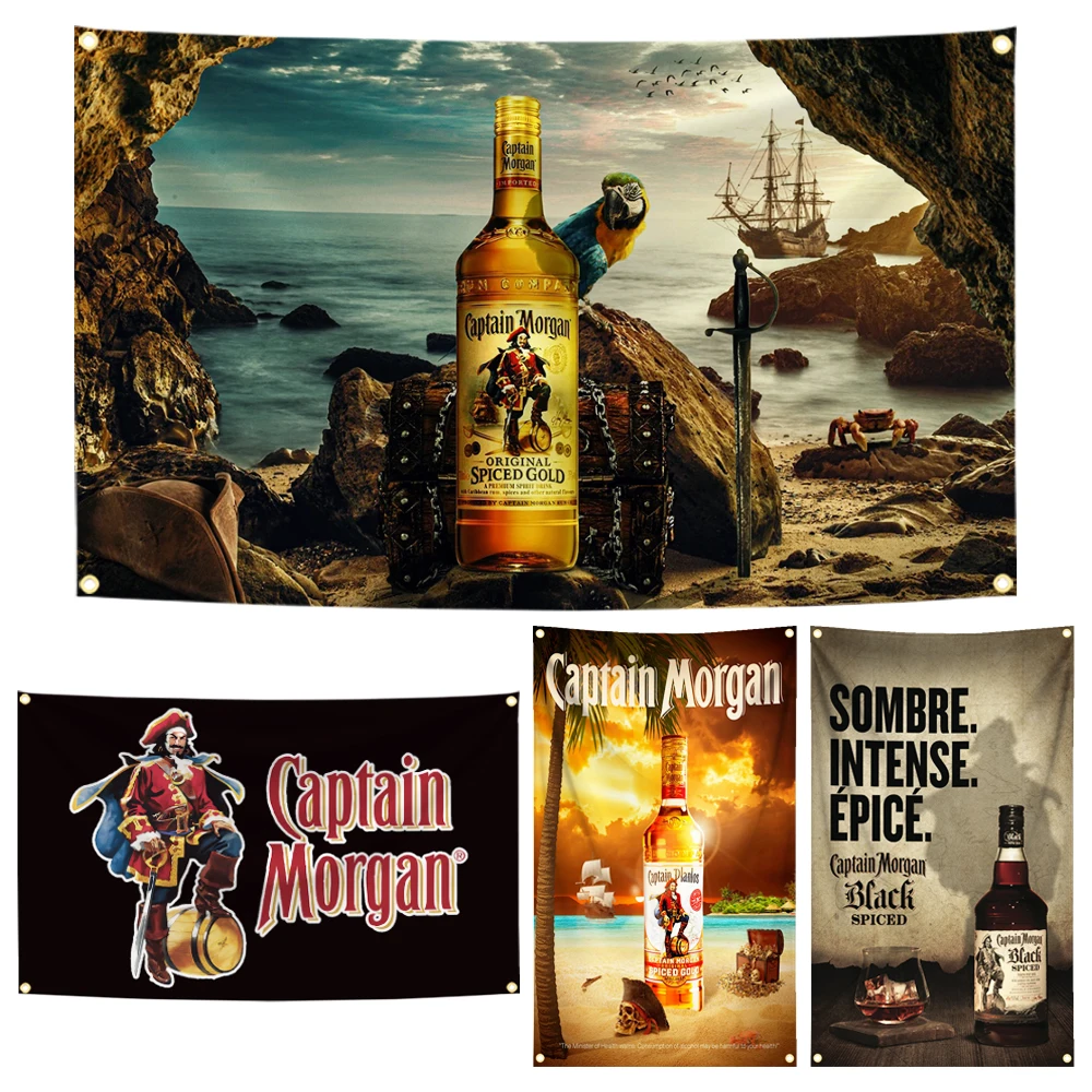 90x150cm Captain Morgan Rum Flag Tapestry Polyester Digital Printing Banner for Garage Wall Art Out Door Decoration