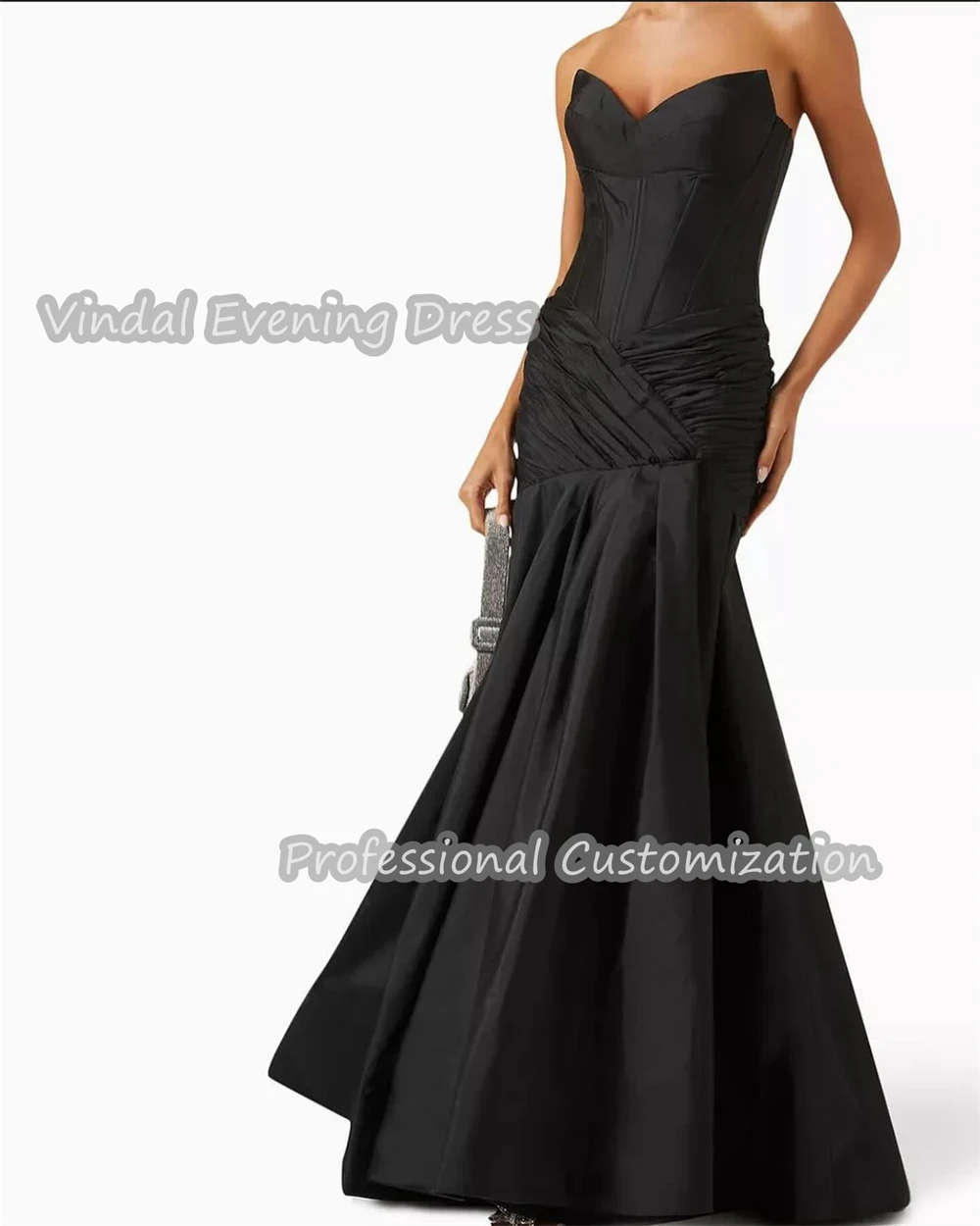 Vindal Evening Dress Strapless Floor Length A-Line Ruffle Satin Built-in Bra Sexy Elegant Sleeveless Saudi Arabia For Woman 2024