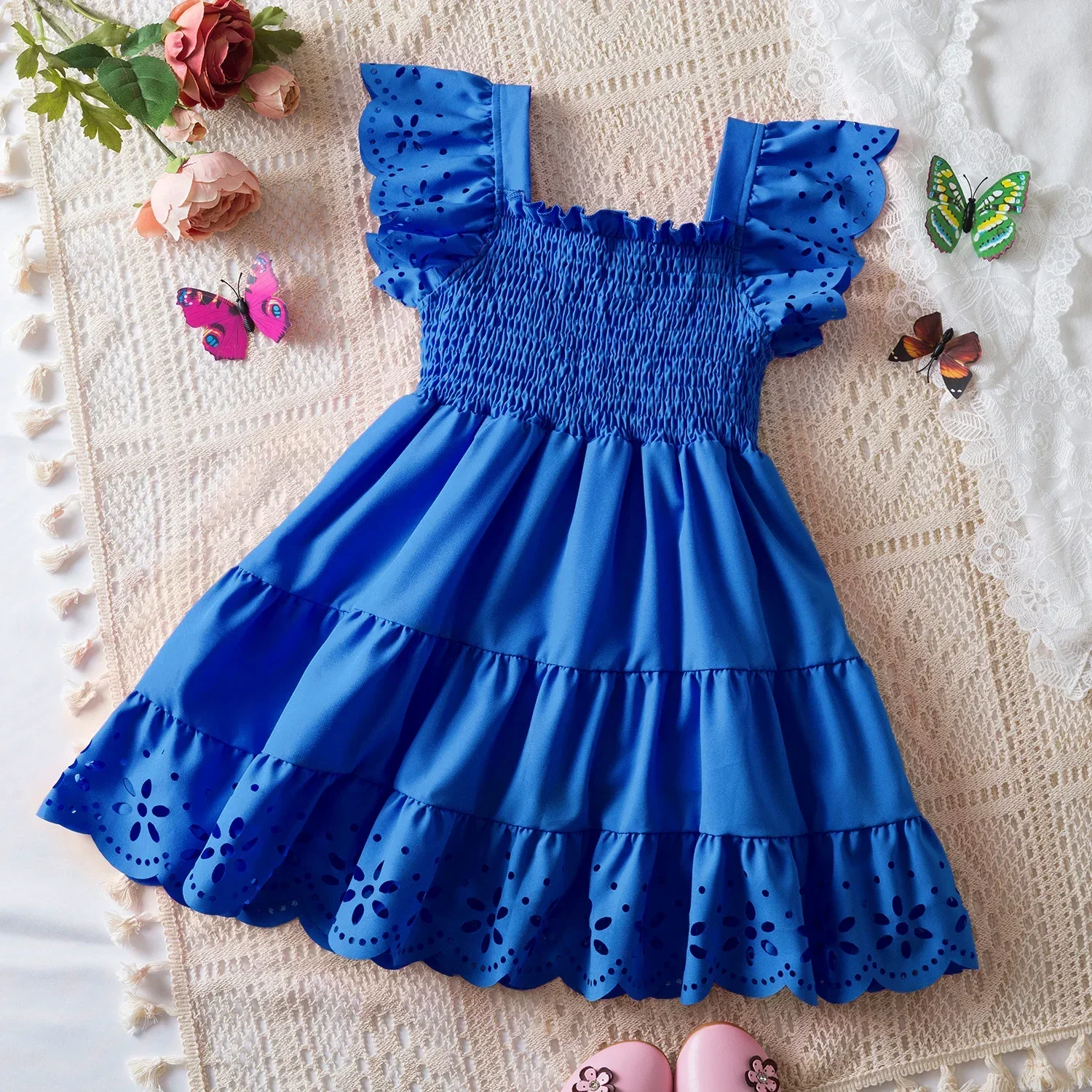 Little Girls Summer Dress for 2-6 Years Ruffles Elegant Vacation Baby Clothes Hot Pink Fashion Solid Birthday Party Girls Dress