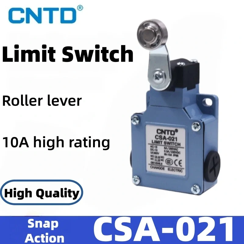 CNTD CSA-021 Roller Lever Limit Switch IP66 Waterproof 1NO 1NC 10A 250V Plastic Roller Type Industrial Switch M18 Cable CE TUV