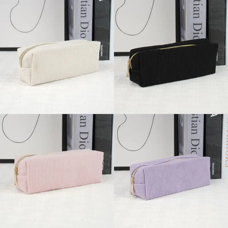 Classic Solid Color Velvet Pencil Pouch Big Storage Stationery Bag Educational Supplies