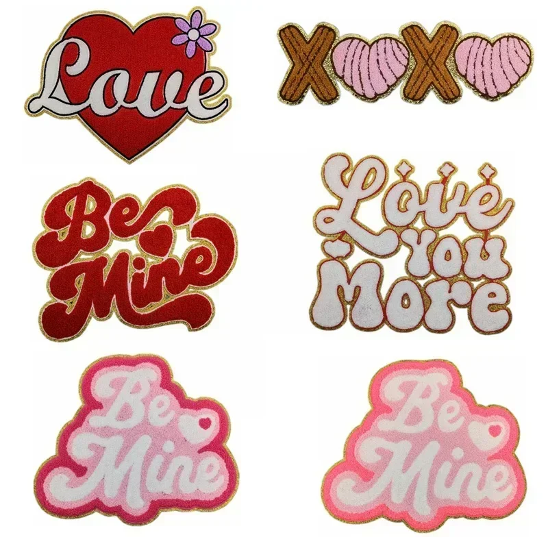 Love Valentine's Day Ironing Patch with Gold Edge Embroidery Cloth Accessories Clothing Bags Decoration Patch Craft Supplies