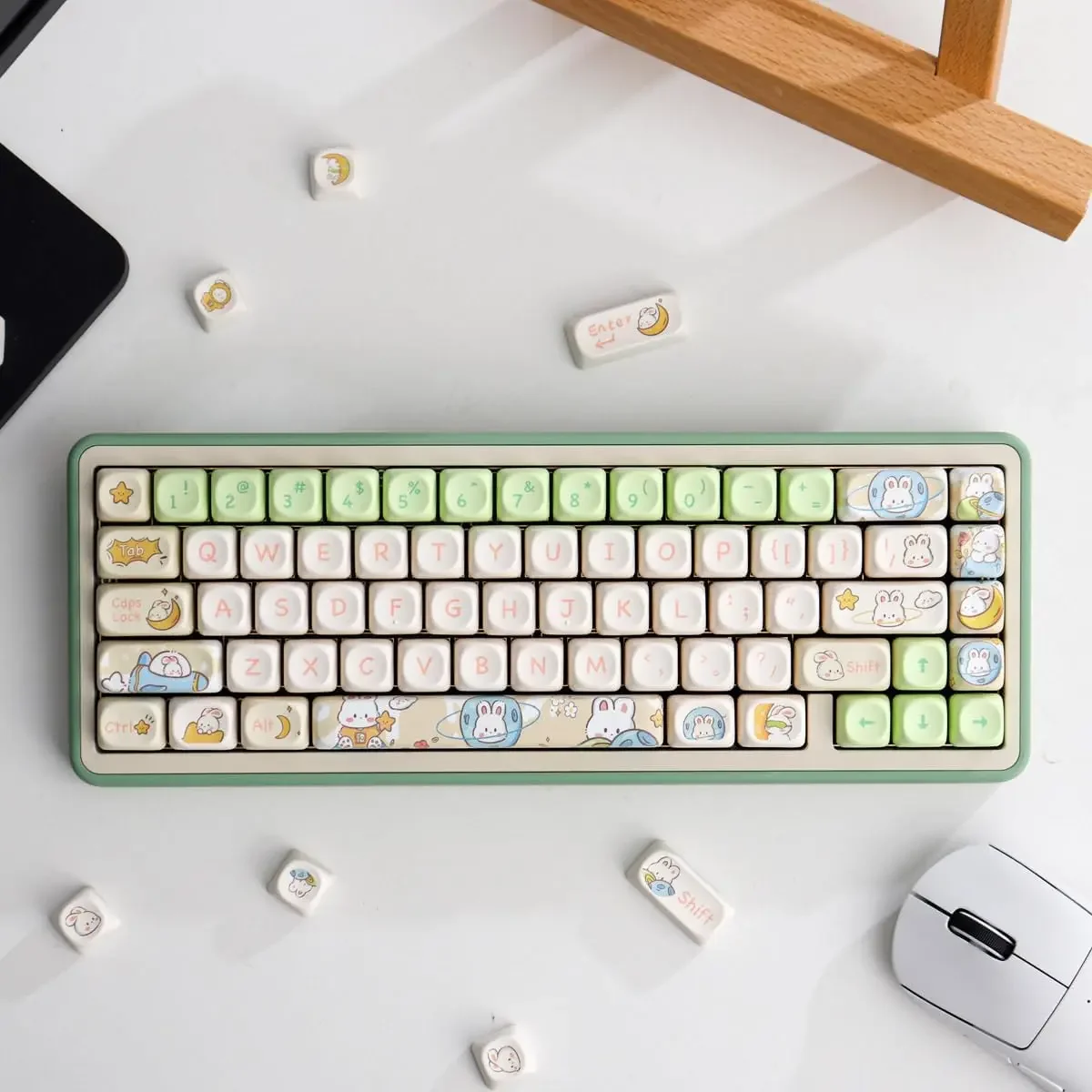 Ensemble de touches de clavier Moon Rabbit, profil MOA, mignon, 144 prédire, PBT, sublimation personnalisée, ISO ANSI, 60%, 65%, 70%