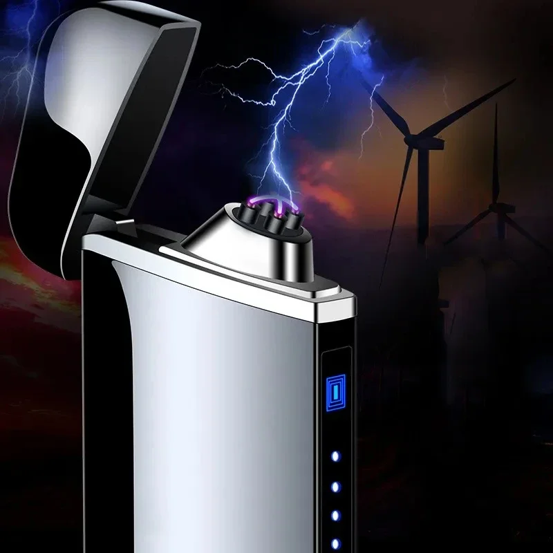 2025 Smart Chip Electric Dual Arc USB Lighter Outdoor Windproof Pulse Plasma Flameless Digital Power Display Lighter Men Gifts