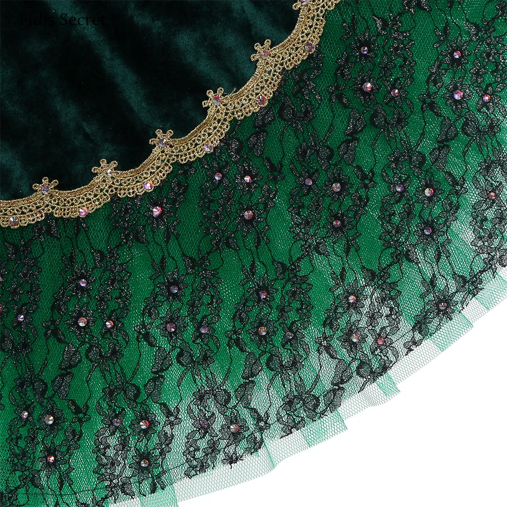 Vrouwen groene pannenkoek tutu jurk, meisjes balletvoorstelling danskostuums, ballerina bloemenfee prinses professionele podiumkleding