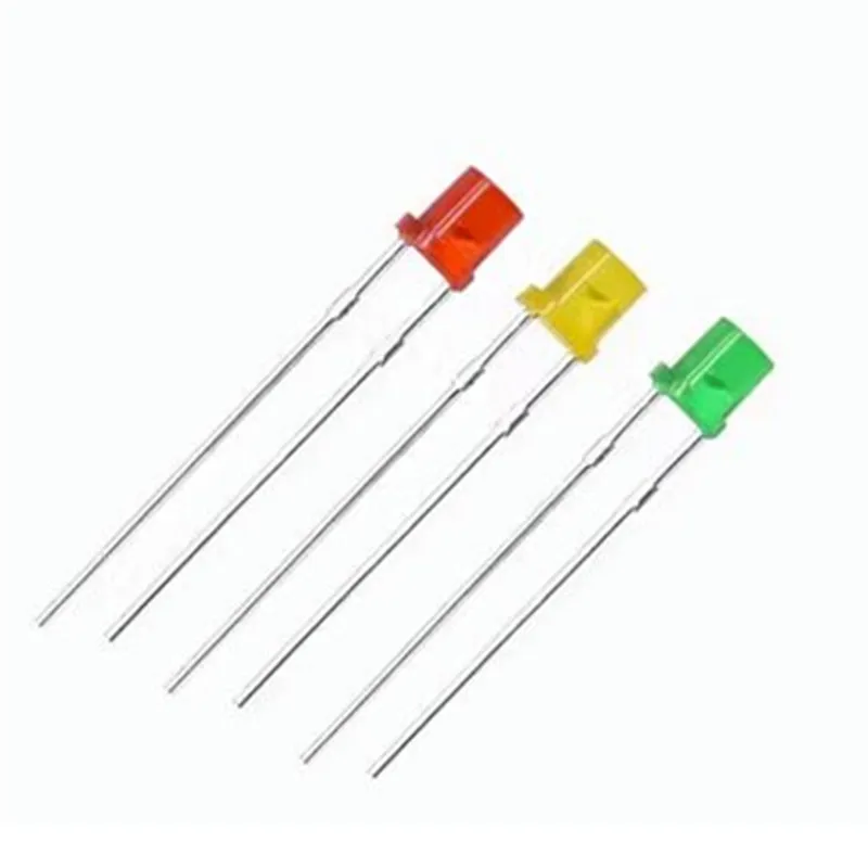 Diode électroluminescente LED, F3, 3mm, plat, rouge, jaune, jaune, vert, cheveux dans le vert, perle lumineuse, 50 pièces