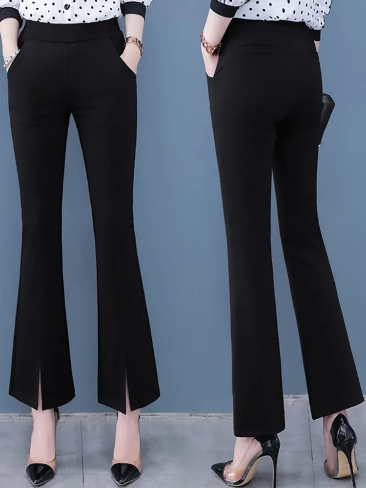 

Fashion High Waist Wide Leg Pants Women Spring Fall Butotn Trouser Office Ladies Full Length Straight Suit Pant Outwear New T08