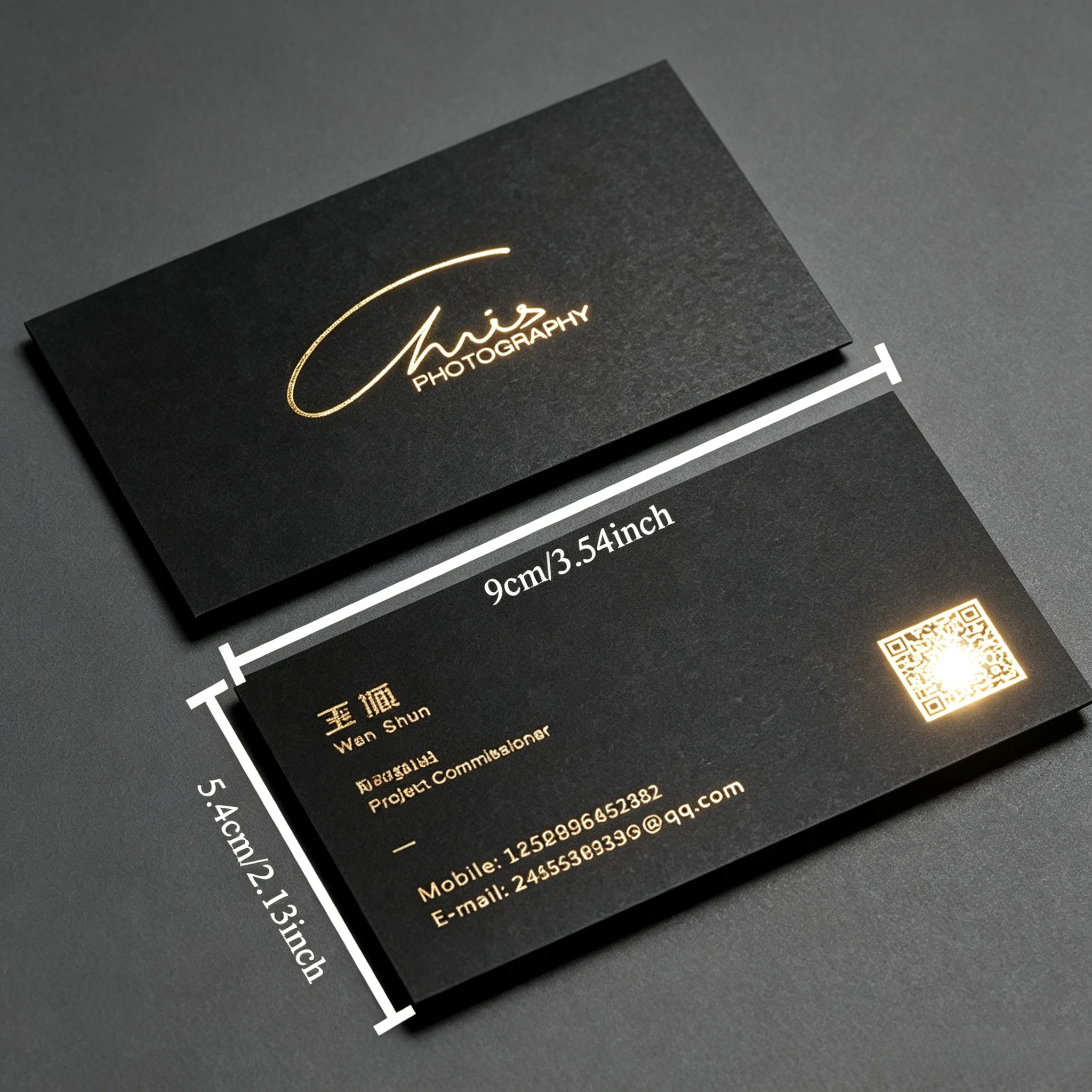 200 Cartões de Visita Personalizados com Relevo em Folha de Ouro, Cartões de Agradecimento com Impressão Dupla Face, Textura Premium, Cartões de Nome Personalizados