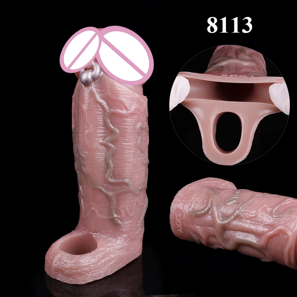 NNSX Silicone Male Realistic Penis Sleeve Extender Cock Sleeve Dick Enlargement Delay Ejaculation Cock Ring Sex Toys for Men