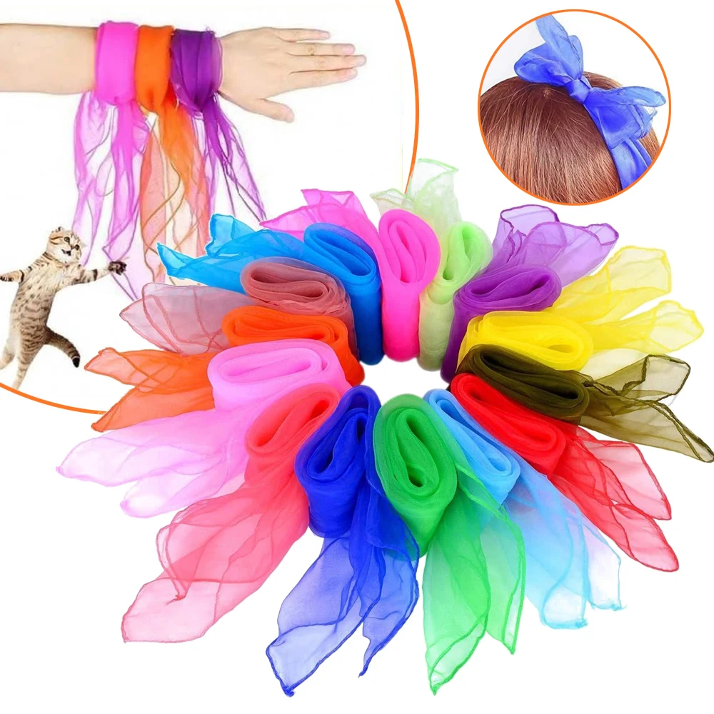 Set da 36 sciarpe sensoriali per danza e giocoleria, asciugamani colorati in seta, ideali per danza, spettacoli di magia e gruppi di giocolieri.