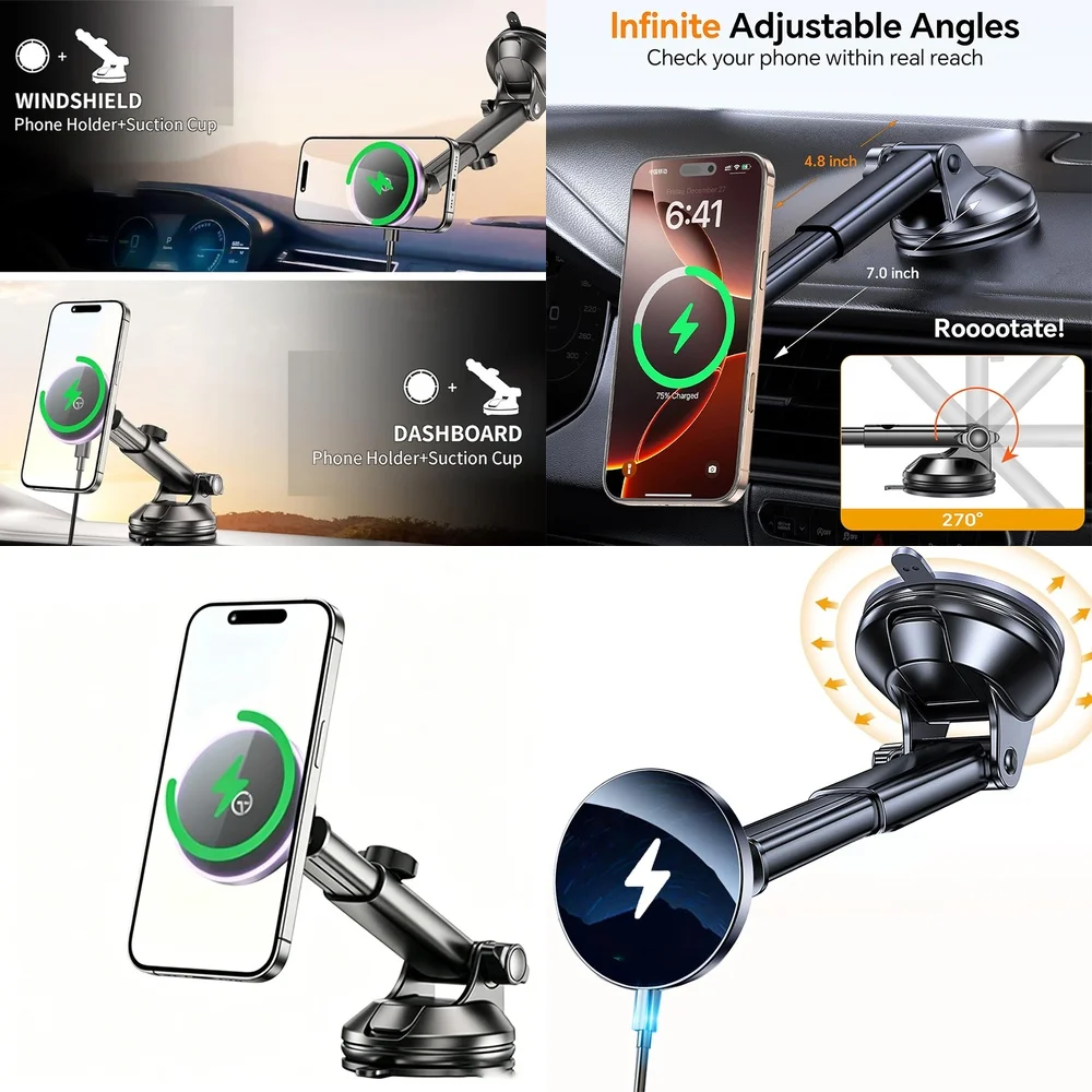 2026 Popular Trend Consumer Electronics Magnetic Wireless Charger Dashboard Car Mount Phone Holder 15W Fast Chargers Adapters