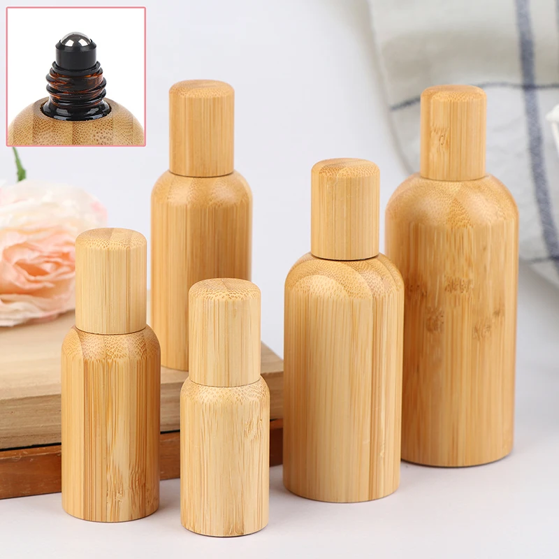 Bamboo Bottle Body Glass Roll On Bottle With Lid 10-100ml For Essential Oils Refillable Perfume Bottles With Roller Ball