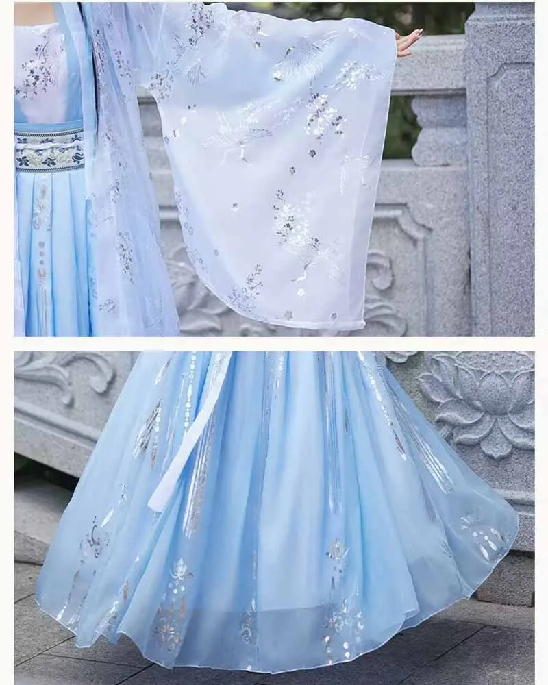 Große Größe 3XL Chinesische Hanfu Kleid Frauen Karneval Fee Cosplay Kostüm Party Kleid Vintage Tang-dynastie Blau Hanfu Plus Größe