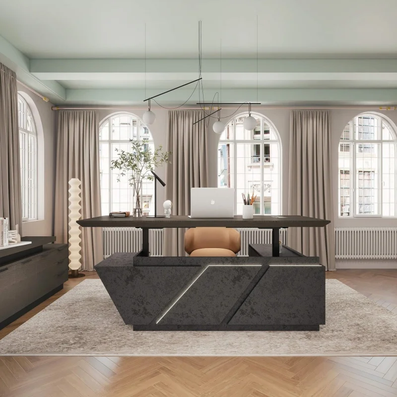 

US Warehouse in Stock Adjustable Executive Desk L Shaped Desk Drawers Large Table Executive Office Desks with LED Light Strip