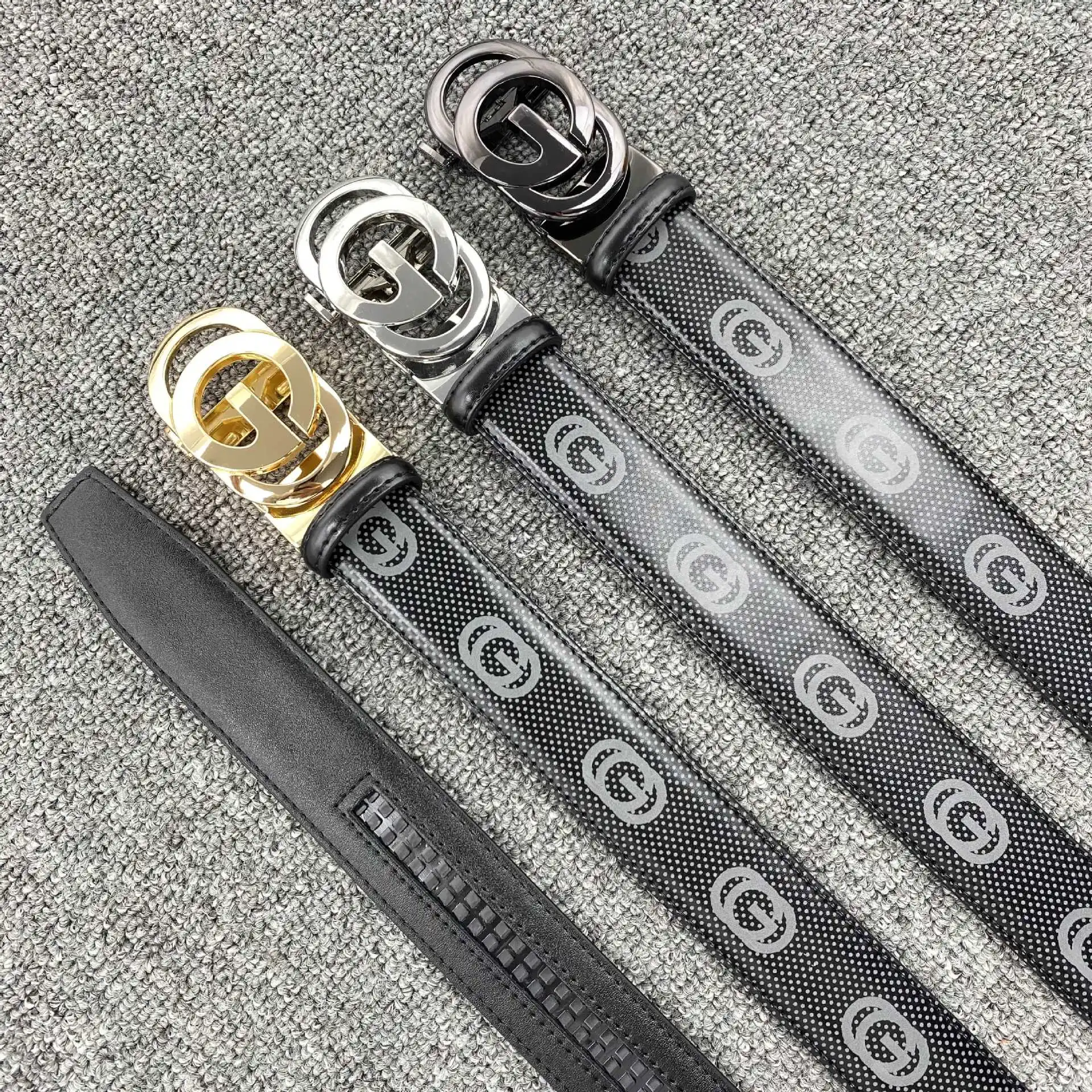 Ikat Pinggang Pria Kelas Atas dengan Gaya Eropa dan Amerika, Kulit Asli, Sabuk Bisnis Kasual Kulit Sapi Gesper Otomatis Baru yang Trendi