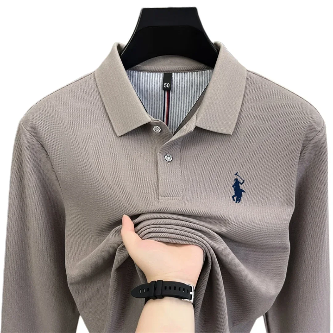 100 % reine Baumwolle, hochwertige Marke, Herren-Polohemd mit langen Ärmeln, Herbst-/Winterkollektion, modisches, luxuriöses Golfoberteil mit Stickerei, lässiges T-Shirt. – Detail 4