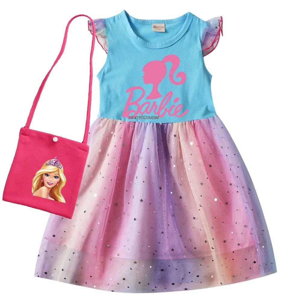 New Girls Kids Hot Barbie Princess Party Dresses Children's Clothing Christmas Birthday Wedding Party Baby Girl Dress With Bag