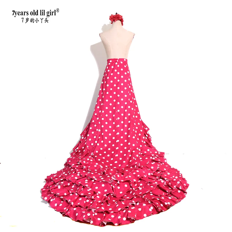7 anslilgirl espagnol Flamenco Bata jupe multicouche Festival jupe pour femmes Costumes CWQ46