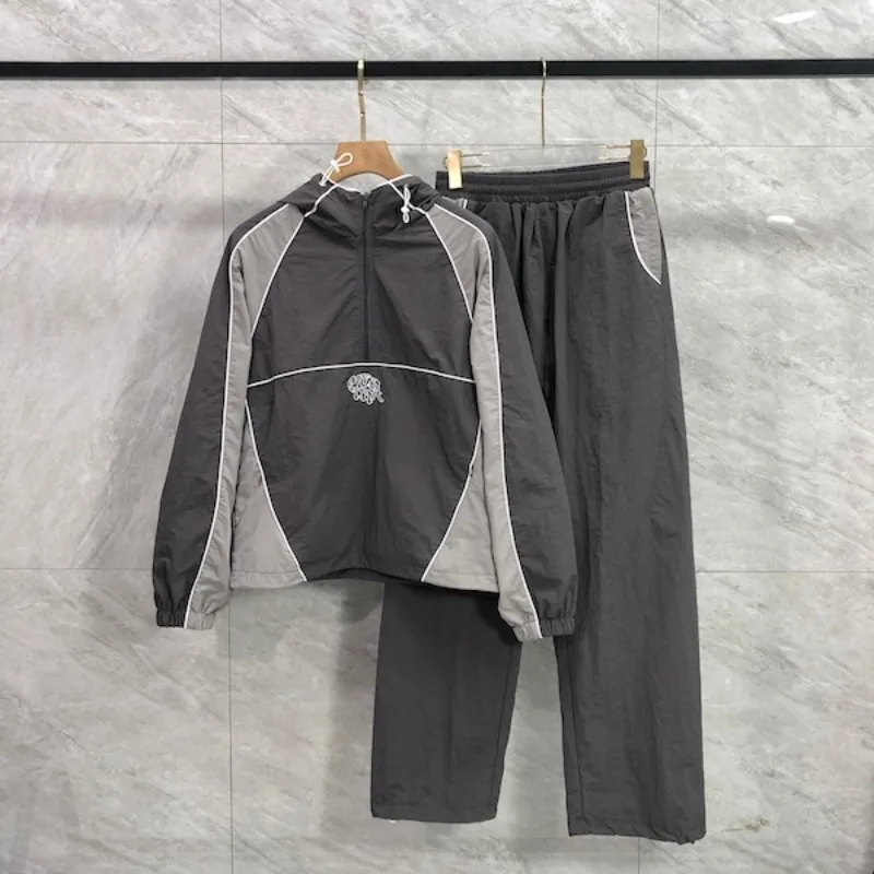 

Mertra Hoodies High Street Striped Patchwork Iron Gray Embroidered Men Women Logo Sweatshirts