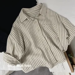 Children Clothing Japanese Style Kids Cardigan Cotton Hemp Stripe Vintage Simple Comfortable Casual Fashion Summer