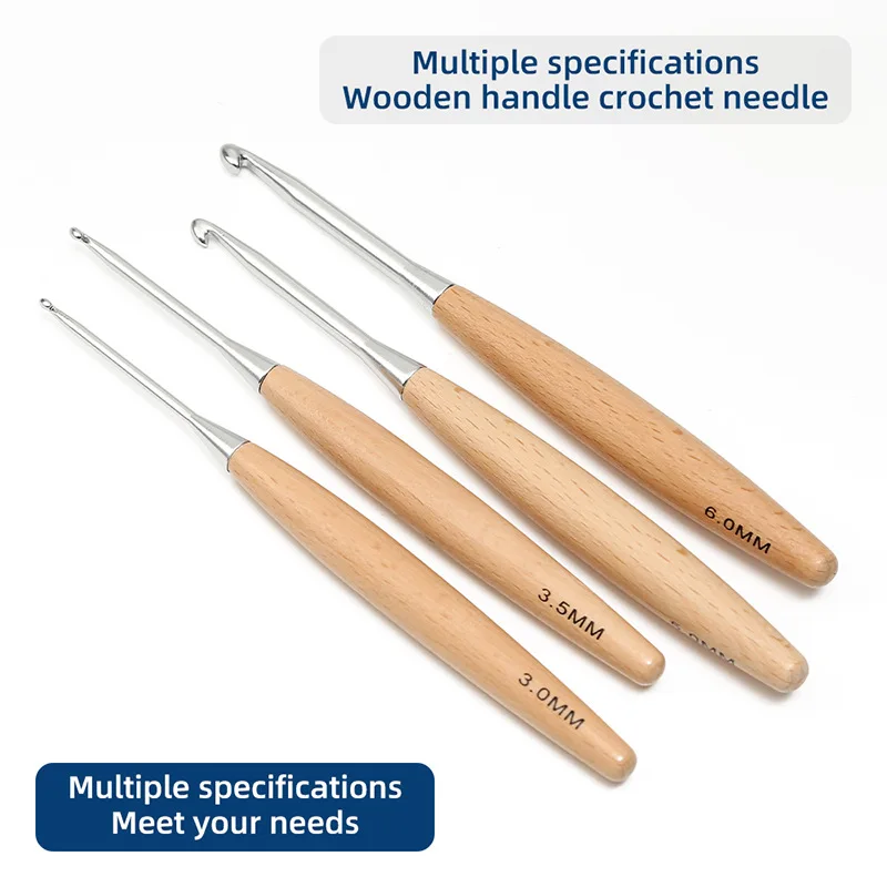 3-12mm Solid Wood Handle Crochet Knitting Needles Hooks Multi Size Sewing Accessories Wool Crocheting Lace Weave Craft Needle