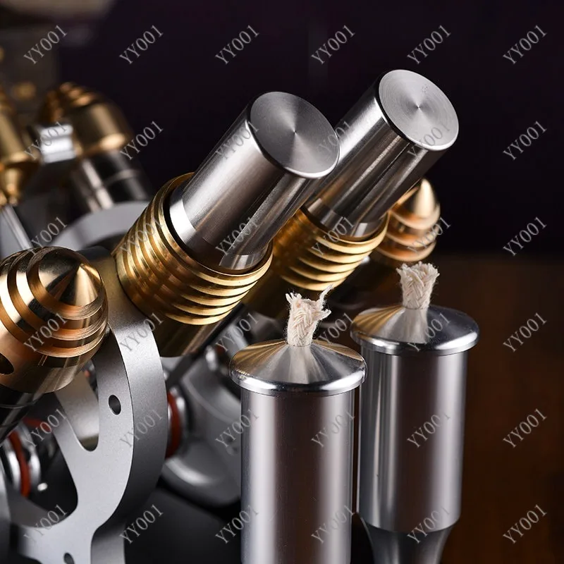 Startable V4 Four‑Cylinder Stirling Engine Generator All‑Metal Antique High‑Precision Engine