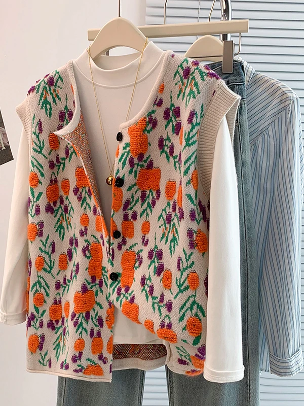 

Модный осенне-зимний женский жилет больших размеров с цветочной вышивкой, открытый кардиган, топ, повседневный универсальный топ без рукавов
