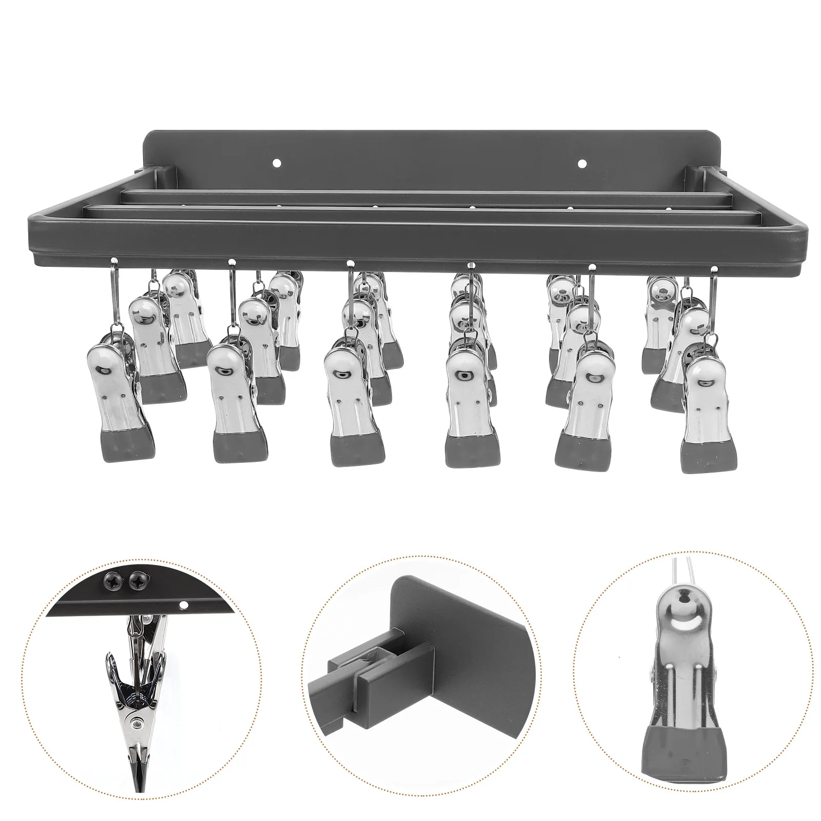 Multi-Clip Wall-Mounted Clothes Drying Rack No Drilling Required Aluminum Socks Underwear Hat Skirt Laundry Hanger for Balcony