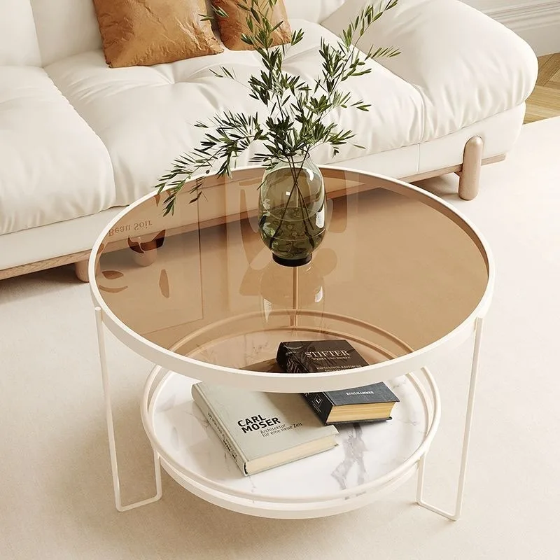 Internet Celebrity Modern Italian Style Changhong Tempered Glass Coffee Table Small Apartment Living Room Round Home Mini Table