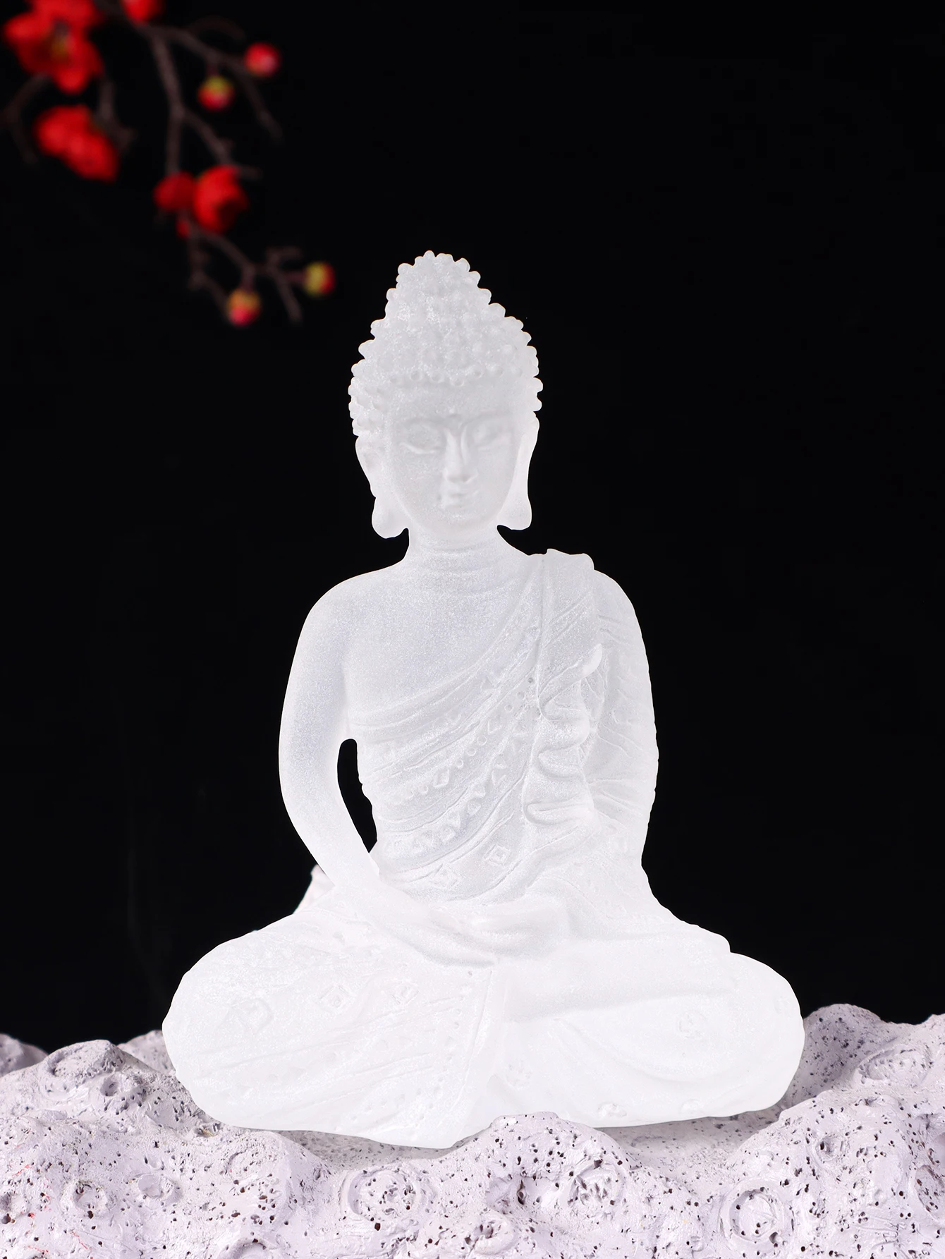 Anti-scratch Sandblasted Transparent Buddha Statue Decorative Figurine for Living Room Entrance, Religious Display and Ornament