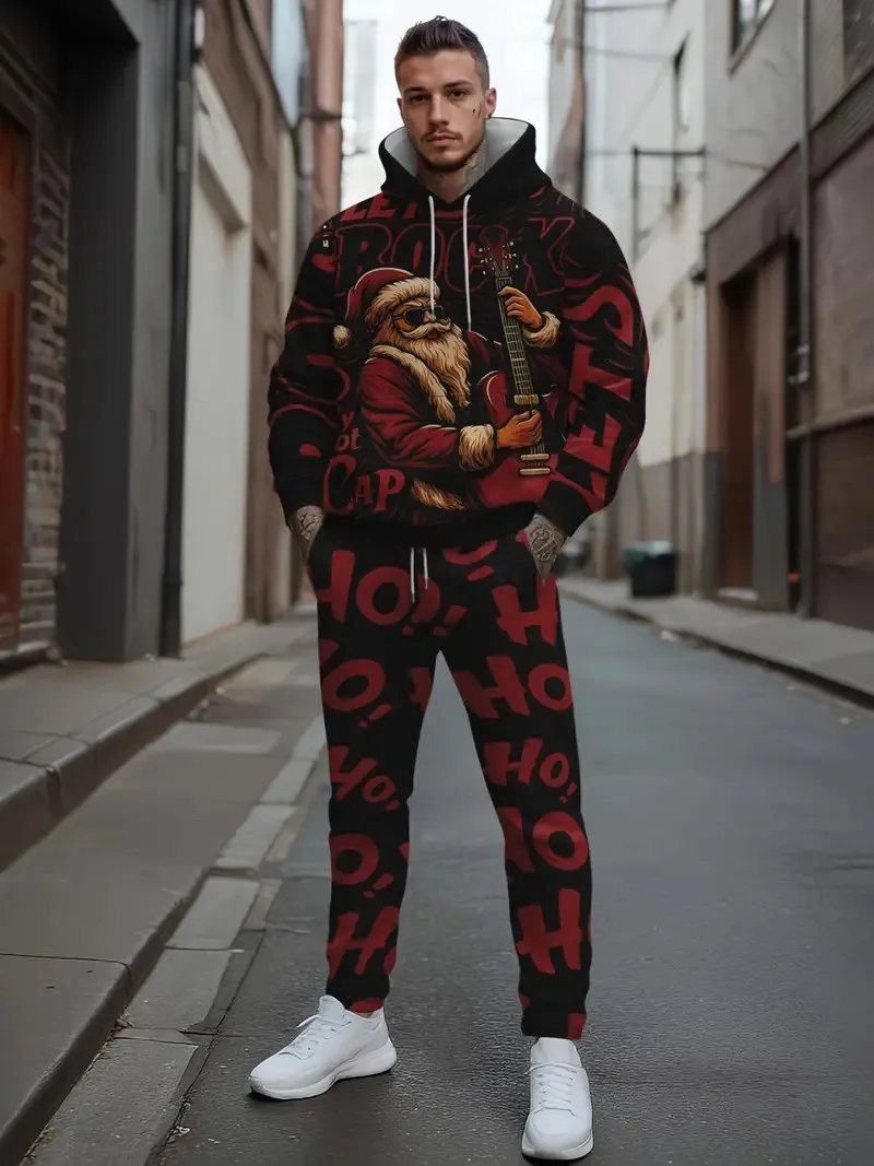 

The new men's hoodie set for Spring and Autumn and Christmas in 2025 is soft casual and fashionable with Santa Claus prints