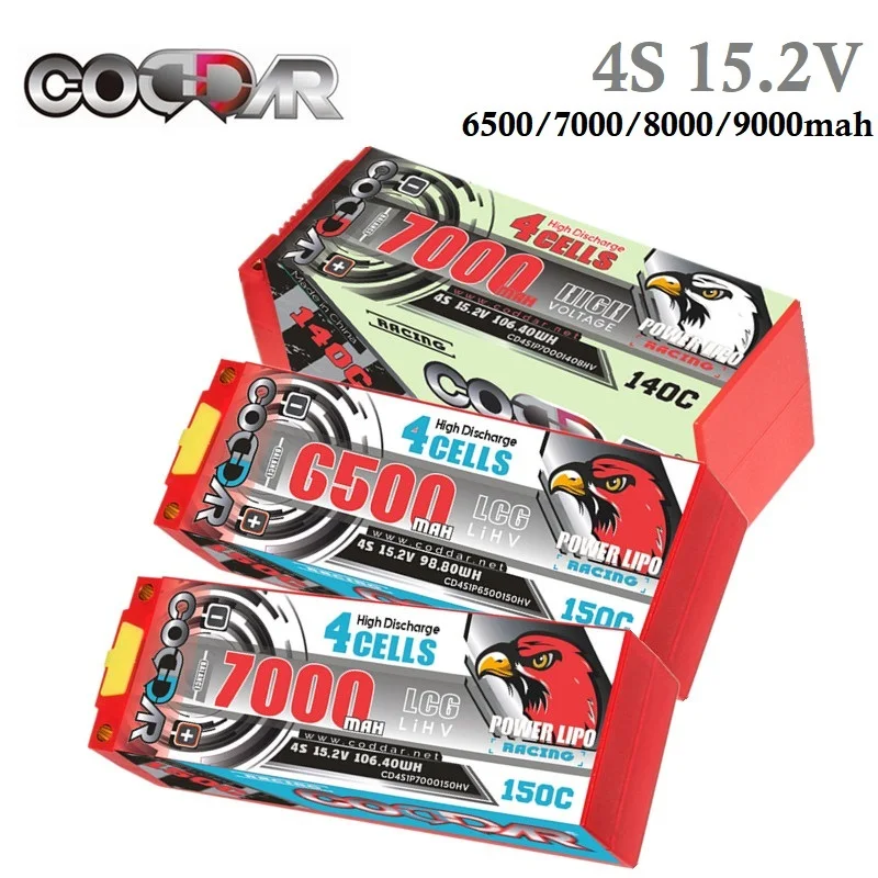 CODDAR 4S HV Lipo Battery 15.2V 6500Mah 7000Mah 8000Mah 9000Mah 130C 140C 150C For 1/8 RC Car 4WD Drift Vehicle Tank Buggy LCG