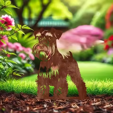 1pc Schnauzer Dog Rusty Metal Garden Stake - Classic Design Pet Memorial &amp; Yard Decor, Perfect for Mother&rsquo;s Day