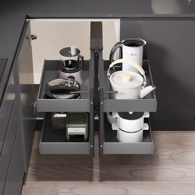 Kitchen basket cabinet full corner monster full pull-out storage basket wood grain small cabinet basket