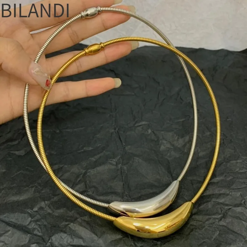 Bilandi Modern Jewelry 2023 Trend New Metallic Stainless Steel Silver Plated Gold Color Choker Necklace For Women Girl Gift