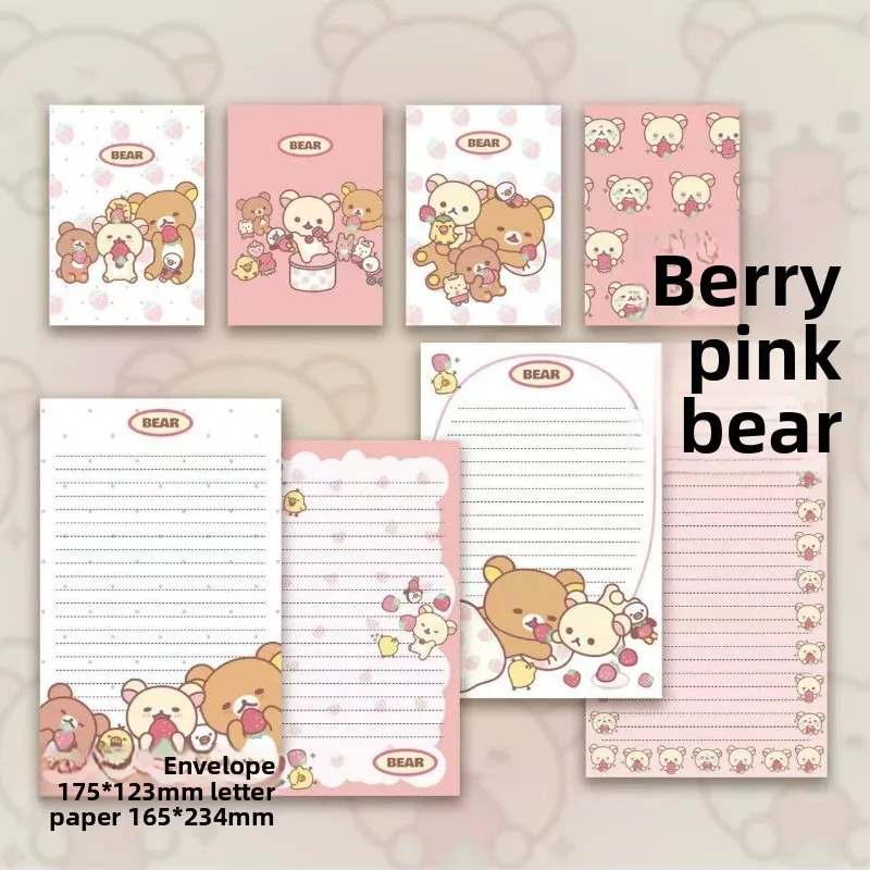 Rilakkuma Cute Cartoon Envelop and Notepaper Set Boys Girls Birthday Party Wish Envelopes Cartoon Anime Pattern Letterhead Gifts
