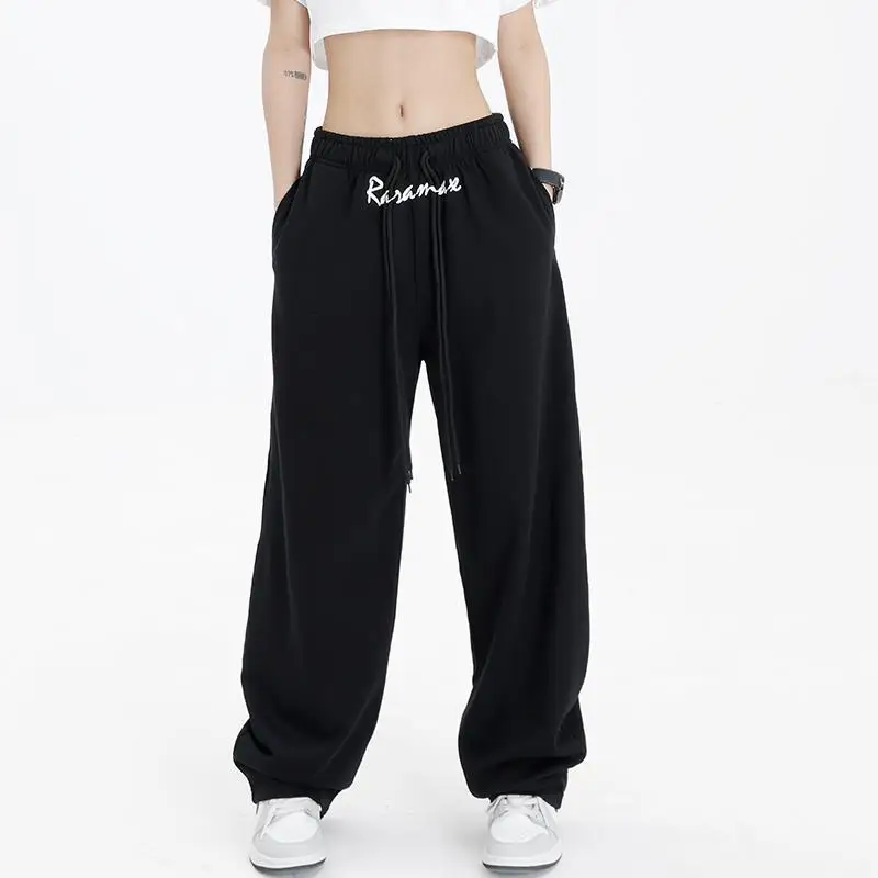 

QWEEK Sports Oversized Black Sweatpants Women Wide Leg Jogging America High Street Pants Joggers Casual Harajuku Summer Trousers