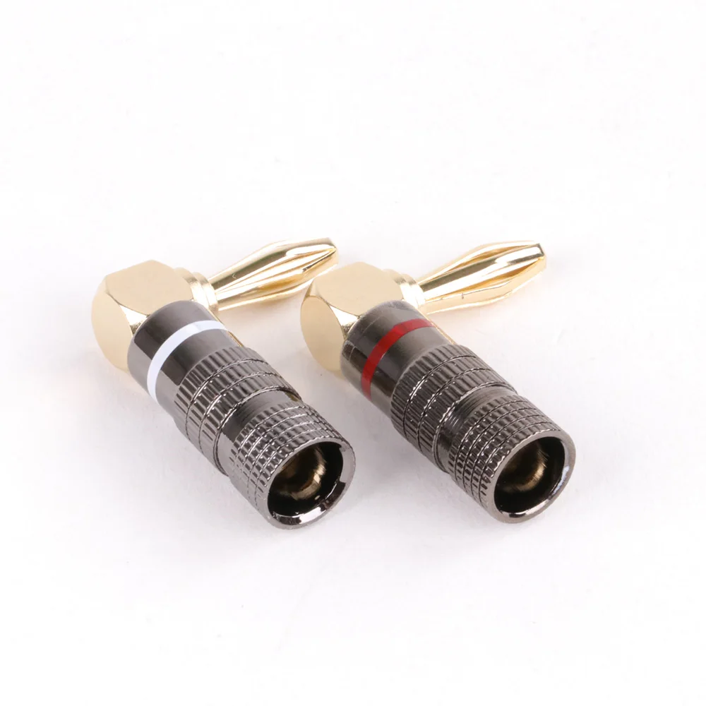 8pcs Banana Plug Right Angle 90 Degree 4mm Gold-Plated Video Speaker Adapter Audio Banana Connectors Metal Shell