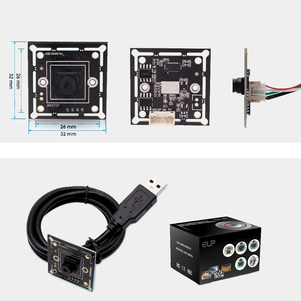 ELP Industrial 720P 30fps USB Camera Compact 32x32mm Embedded Module CMOS OV9721 Sensor for Machine Vision Pi Jetson OTG