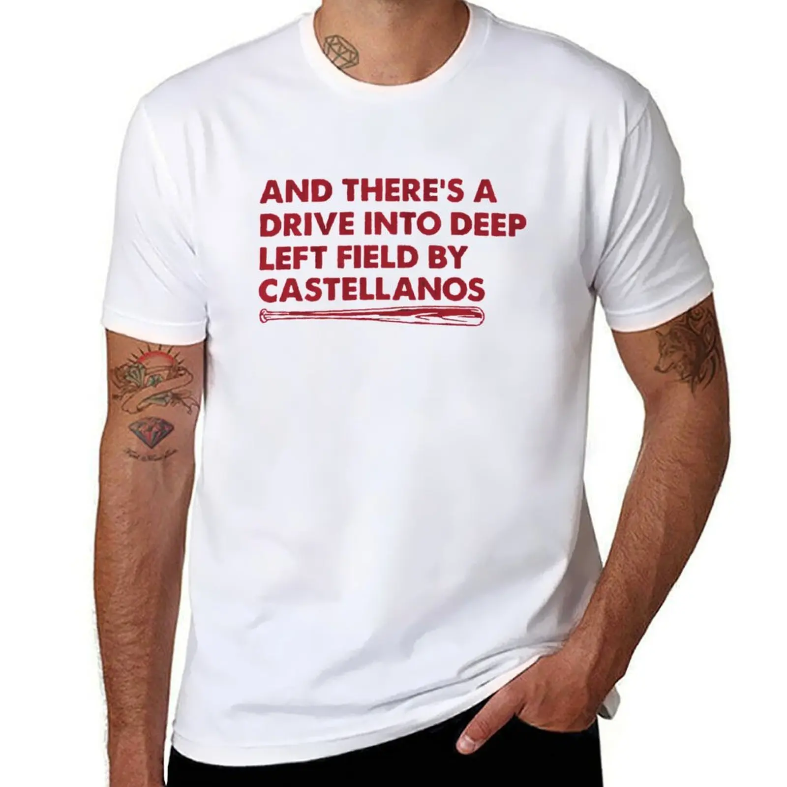 Y hay un condujo en el campo profundo izquierdo de Castellanos, camiseta para hombre, 100% algodón, marca de lujo, camiseta de algodón, paquete