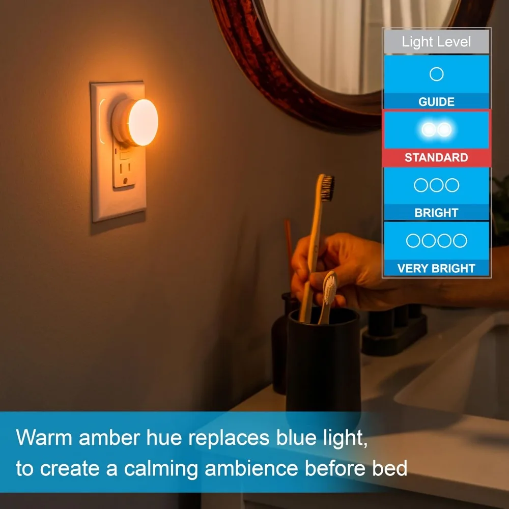 Warm Amber LED Night Lights, 4-Pack, Dusk to Dawn Sensor, UL Listed, Plug in, Auto On/Off view 6