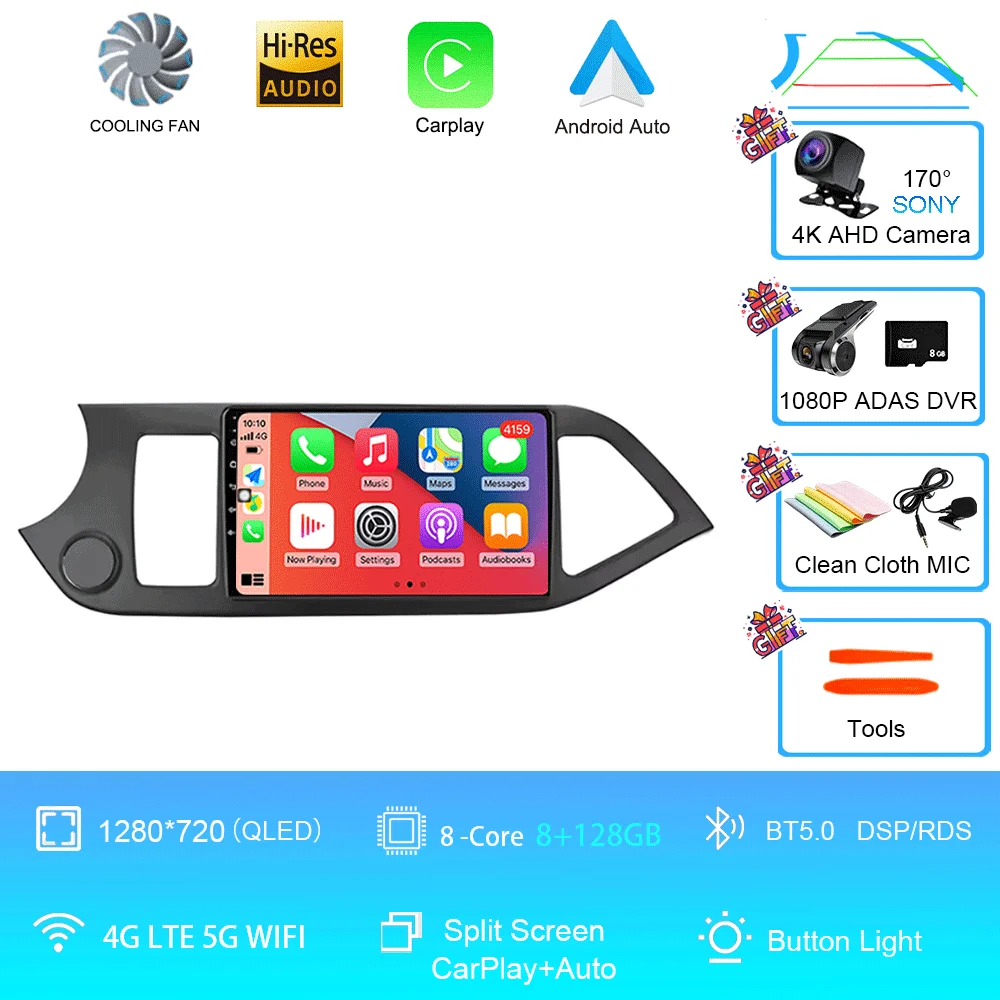 Android 16 Voor KIA PICANTO Ochtend 2011 2012 2013 2014 2015 2016 Carplay Auto Multimedia Autoradio Navigatie Speler WIFI + 4G DSP
