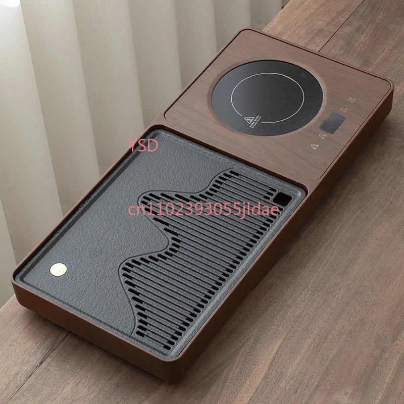 Walnut Color All-in-one Electric Tea Tray with Automatic Water Heating & Drainage