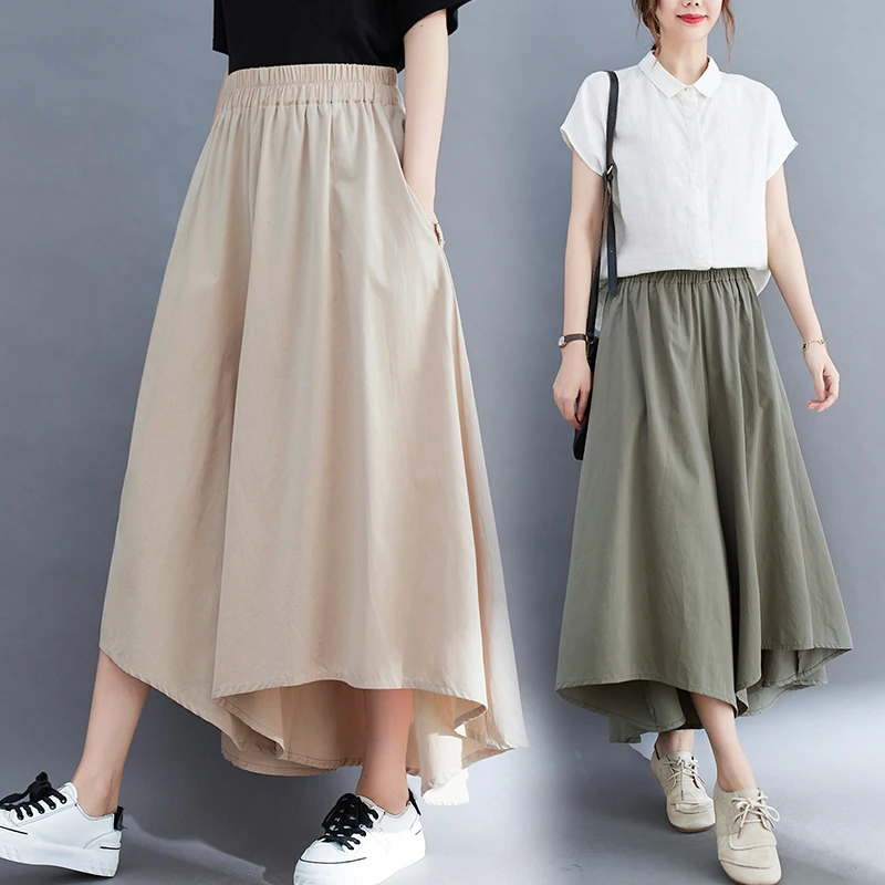 

Loose Cotton Linen Wide Leg Pants Women's High Waist Nine Points Summer New Style Casual Loose Trousers Slimming Skirt Pants